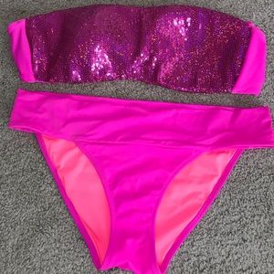 Hot pink bikini with sequence top